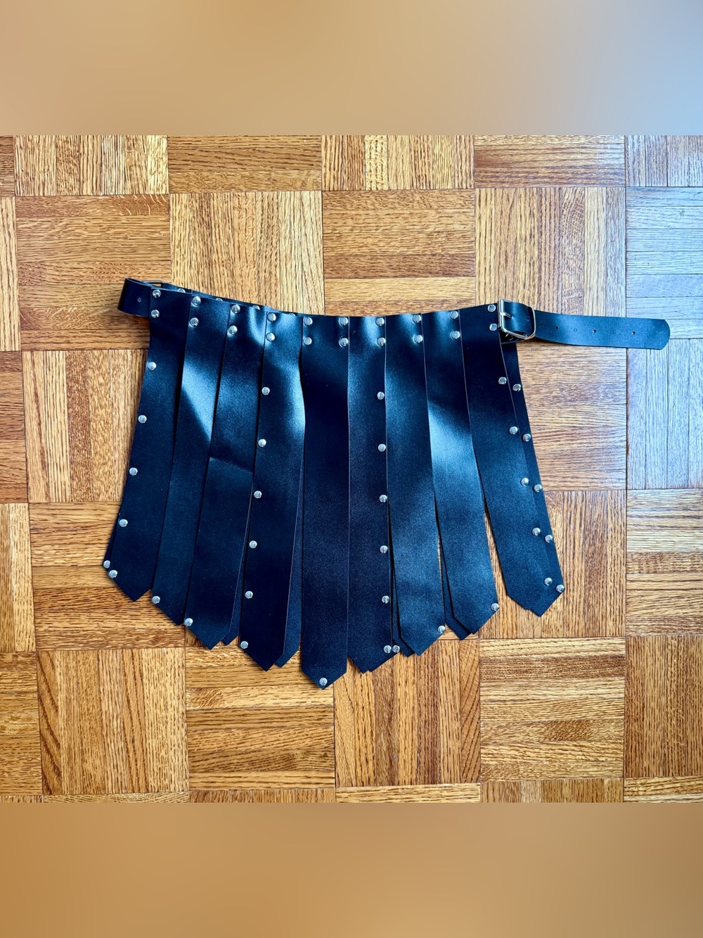 Black Studded Leather Fringe Belt Skirt